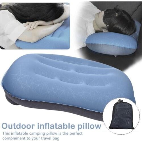 Blue Inflatable Pillow Automatically TPU Camping Trip Nap Neck Pillow Ultralight Portable Travel Pillow For Hiking Backpacking