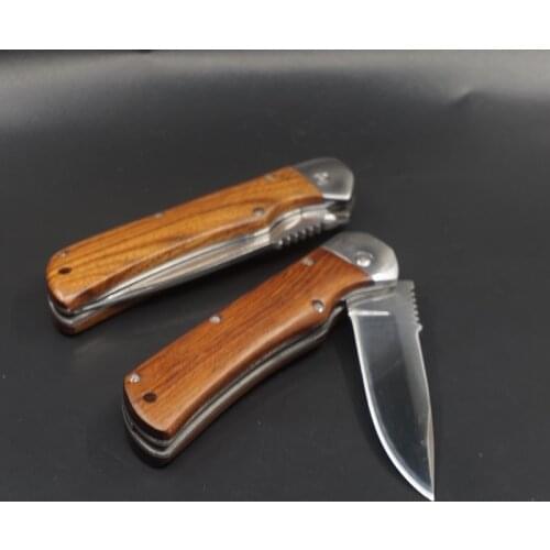 Folding Pocket Knife Tactical Survival Camping Hunting Knife Outdoor Combat Knives Wood Handle EDC Defense Multi Tools