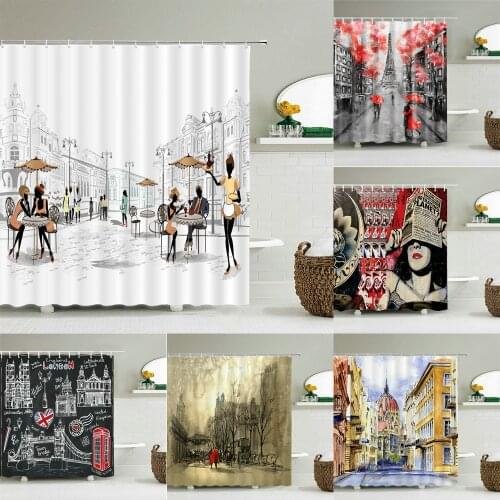 Bathroom Shower Curtain New York Woman Street View Waterproof Polyester Bathroom Curtain Printing Shower Curtain Bath Screen
