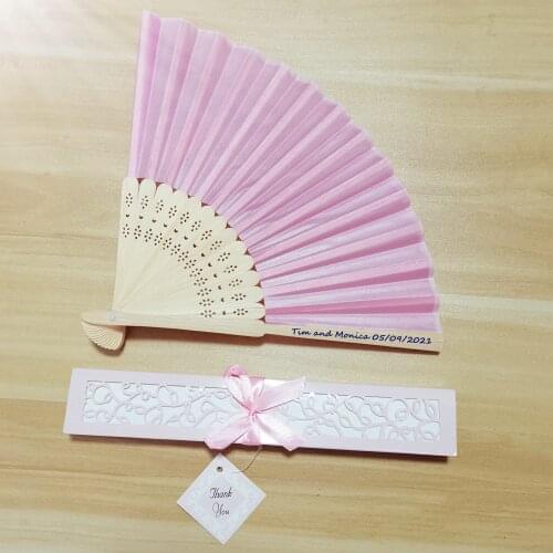 100pcs White Hand Fan Engrave Print Personalized Names for Guest in Gift Box with "Thank You" Tags Wedding Favors Party Gift