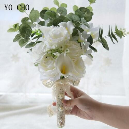 YO CHO Artificial Flore Wedding Bridal Bouquets Holder Fake Silk Roses Flower Bridal Bouquets Silk Lavender Roses Peonies Bundle