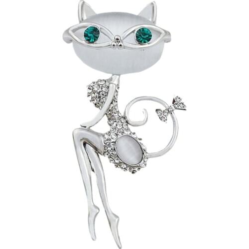 Miraculous Opal Brooch Cat Wearing Sunglasses Woman Sexy Cute Cat Pin And Brooch Wedding Accessories