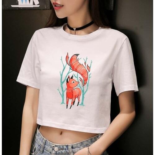 Women Sexy Harajuku Animal Print Shirt Women White Crop Top Y2k Short Sleeve Graphic Cotton Top Anime Clothes Streetwear Ladies