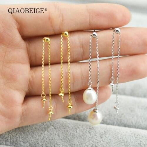 QIAOBEIGE 925 sterling silver stud earrings fashion jewelry pearl accessory fine Earrings For Women Multi Color, tassel chain