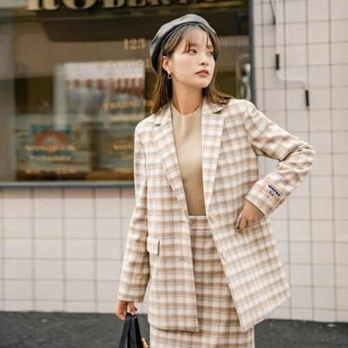 INMAN Autumn Winter Womens Suit Coat Outerwear Versatile Style Vintage Plaid British Style Eleagnt Lady Girl Blazer