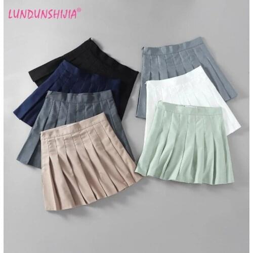 LUNDUNSHIJIA 2020 Summer Women Classic Suit High Waist A-line Skirt Fashion Pleated Mini Skirts For Women 7 Colors