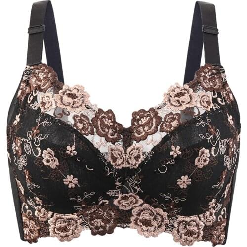 Womens Full coverage Underwired Unlined single layer Floral Embroidered Plus Size Minimizer bra 36 38 40 42 44 46 48 B C D E F