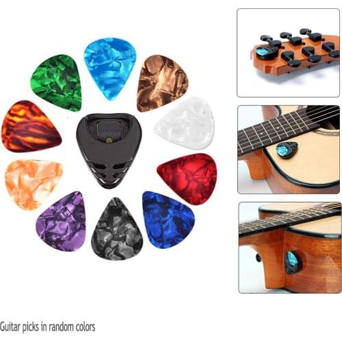 Guitar Picks & Guitar Pick Holder Set for Acoustic Guitar Electric Guitar Bass Ukulele Stick-on Holder (Picks Random Color)