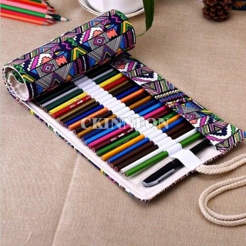 200Pcs/Lot 36/48/72 Holes Canvas Wrap Roll Up Pencil Pen Bag Holder Case Storage Pouch