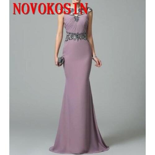 2019 Purple Prom Dresses Chiffon Top Beaded Sequins Zipper Floor Length Formal Evening Dress Party Dress