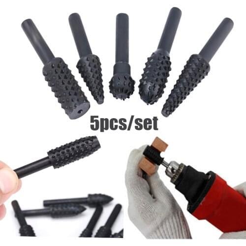 5pcs/set Steel Rotary Rasp File 1/4" Shank Rotary Craft Files Rasp Burrs Wood Bits Grinding Power Woodworking Hand Tool