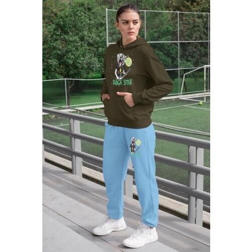 Angemiel Wear Rockstar KaplanKadın Tracksuit Set Green Hooded Sweatshirt Blue Sweatpants