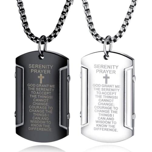 Stainless Steel Bible Verse Cross Dog Tag Pendant Necklace Religious Christ Jewelry Gift For Him with Chain