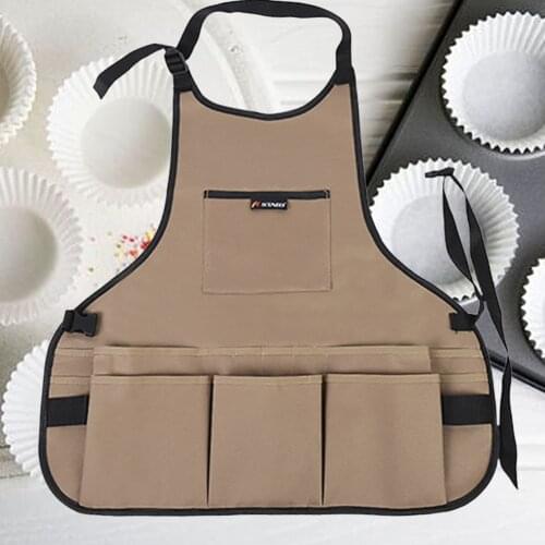 Men Multi-functional Tool Apron Oxford Fabric Apron with Multi-Pockets for Garden Kitchen Garage Workshop (Khaki)