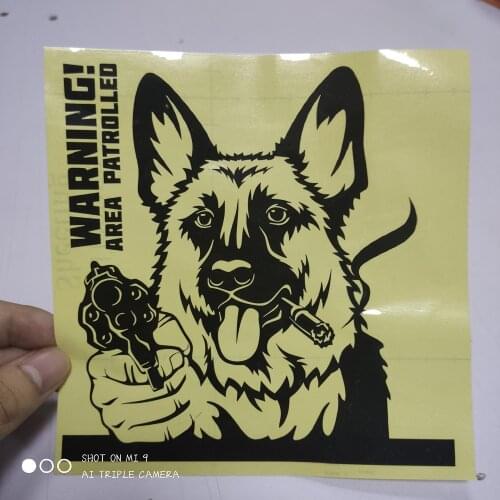 FD527C Die Cut Funny Warning German Shepherd Dog Puppy With Gun Car Sticker Waterproof Stickers on Motorcycle Truck Bumper