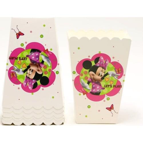 12/24/36/48 pcs Disney Minnie Mouse Popcorn Boxes Birthday Party Wedding Baby Shower Party Decorations Kids Candy Box Supplies