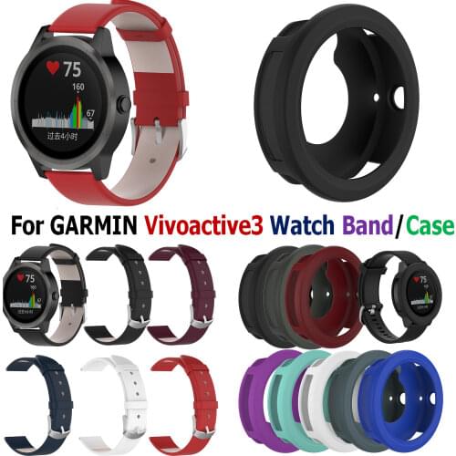 For Garmin vivoactive3 Watch Band Leather Wrist Strap Replacement Bracelet Cover for Garmin vivoactive 3 Frame Protective Case