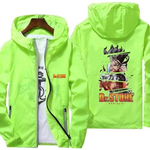 Dr Stone Anime Jacket women Spring Autumn reflective zipper Windbreaker waterproof Jackets men street casual Hooded thin Coats