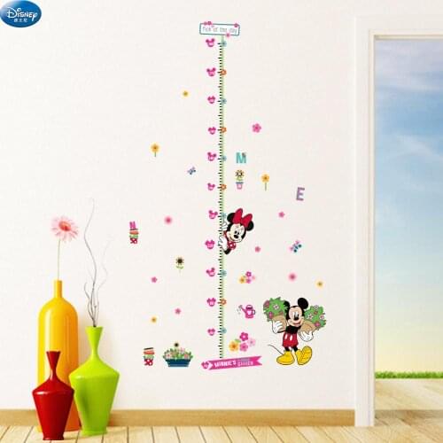 Mickey Minnie Garden Height Measure Wall Stickers Flower For Kids Room Baby Cartoon Sticker Murals Growth Chart Ruler Home Decor