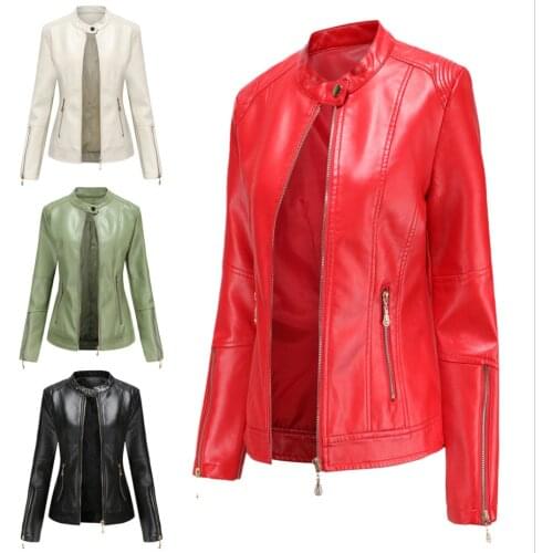 New fashion womens leather jacket PU leather short coat stand collar jacket women spring and autumn thin leather jacket