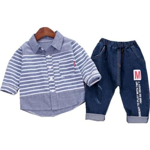 New Children Spring Autumn Cotton Clothes Baby Boys Stripe T Shirt Letter Pants 2Pcs/sets Infant Kids Fashion Toddler Tracksuits