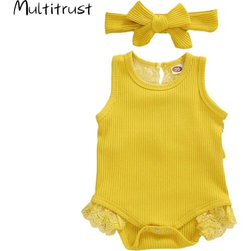 Multitrust New Summer Toddler Kid Lace Clothes 2Pcs Baby Girl Sleeveless Romper Jumpsuit Bodysuit Outfits