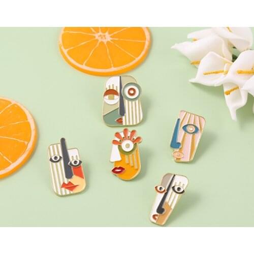 Wholesale Abstract Enamel Pins Modern Geometric Portrait Artistic Brooches Badges Pins Gift for Men Women Accessories