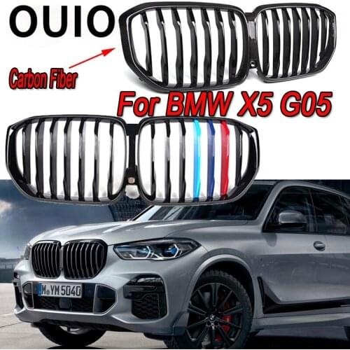 OUIO 1set Carbon Fiber/Black Front Grill Grilles Kidney Replacement for New BMW G05 X5 2019 2020 M Power Sport Auto Accessories