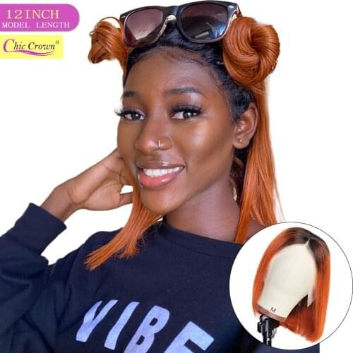 Straight Bob Lace Front Wigs 1b/orange Brazilian Remy Human Hair 13x4 Lace Frontal Wigs Ginger Pre-Colored Short Bob Lace Wigs