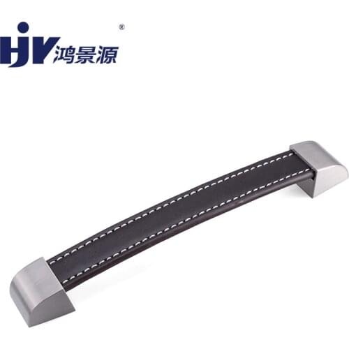 HJY Leather Handle Dresser Handles Drawer Pulls Knobs For Furniture Kitchen Cabinet Kitchen Black Modern With Screws C24190