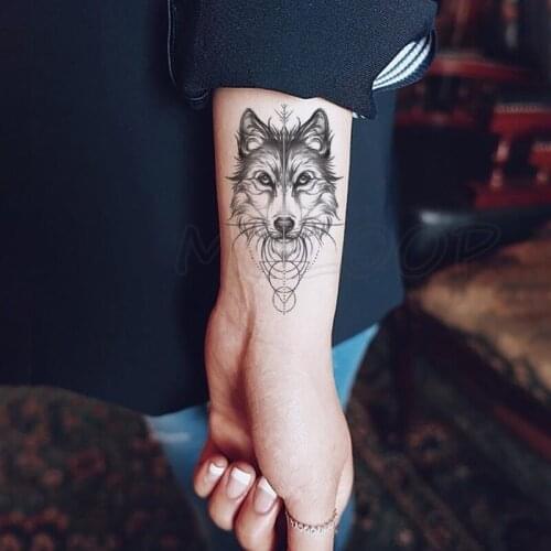 Tattoo Sticker Wolf Arrow Circle Triangle Geometric Element Body Art Makeup Waterproof Temporary Women and Men Fake Tatoo