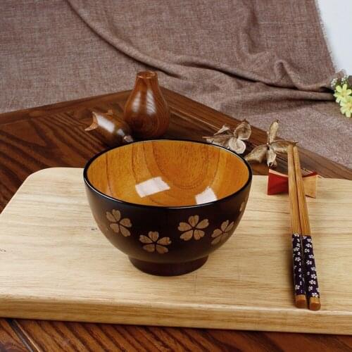 Japanese Sakura Wooden Bowl Soup Salad Rice Noodle Bowls Natural Wood Kids Original Wood Bowl Tableware Japanese Bowl