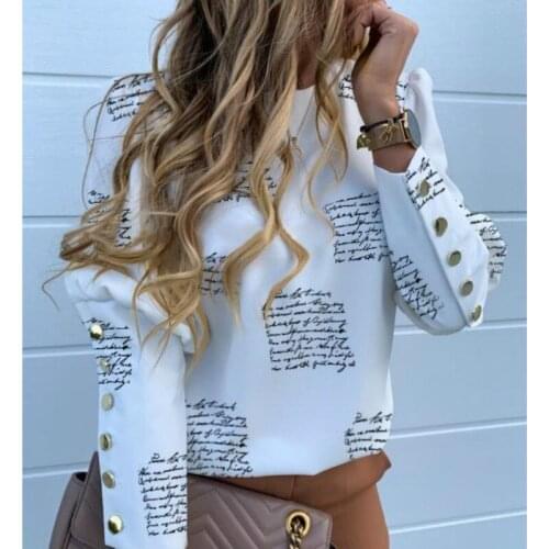 Plus Size Autumn OL T-shirt Women Long Sleeve Bottoned Printed Slim Formal Elegant Business Outwear Tops 2020 New Spring