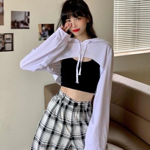 Women Long Sleeve Hooded Sweatshirt Autumn Harajuku Hoodies Female Crop Top