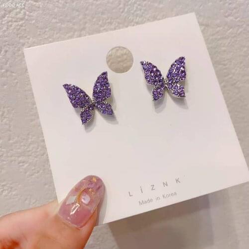 Korean New Fashion Butterfly Earrings For Women Punk Rhinestone Style Cute Girl Zircon Stud Earrings Kpop Jewelry 2020 Wholesale