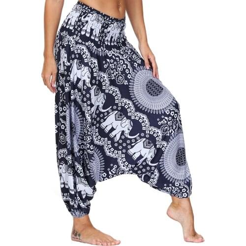 Womens Boho Yoga Pants High Waisted Loose Harem Pants Hippie Palazzo Flowy Casual Beach Pants