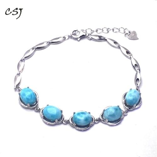 CSJ Natural Blue Larimar Bracelet Sterling 925 Silver High Quality Larimar Fine Jewelry Women girls Wedding birthday Party Gift