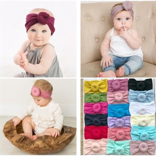 1pc New Cute Arrivals Girls Round Knot Nylon Headbands Elastic Wide Nylon Hair Bands Kids Turban Round Hair Accessories