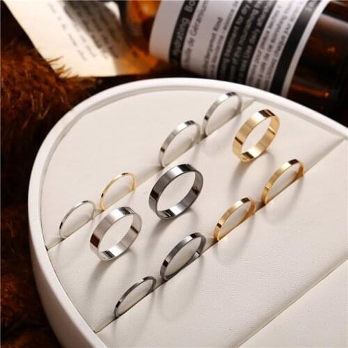 10PCS/Set Metal Plain Round Circle Rings Set Simple Mixed Joint Knock Rings for Women Statement Jewelry Giftd