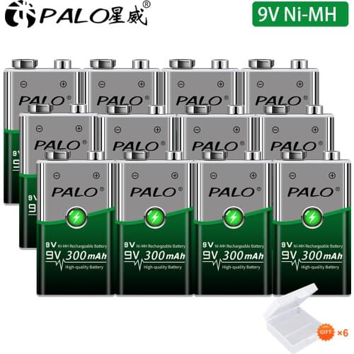 12Pcs High Capacity 6LR61 6F22 006p 9V Nimh 300mah Rechargeable Battery