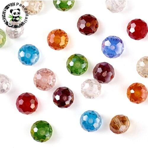 200pcs 4mm 6mm 8mm 10mm Faceted Rondelle Transparent Loose Spacer Abacus Beads Glass Beads for Jewelry Making Mixed Color