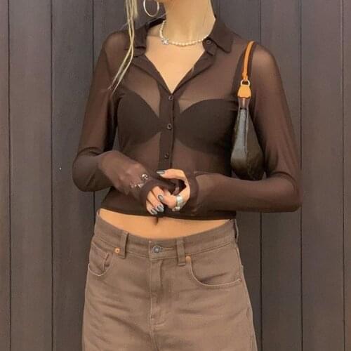 2021 Fashion Women Sexy Button Shirt Vintage Long Sleeve Turn-Down Collar Slim Fit Blouses High Streetwear Casual Crop Top