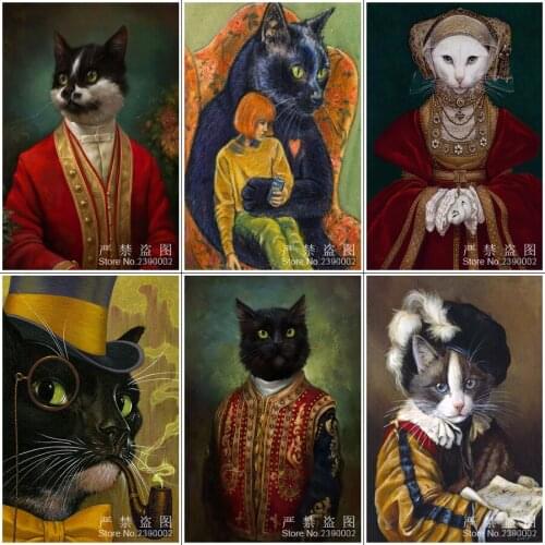 5D Square Diamond Painting Animal & Noble Cat Diy Diamond Painting Cross Stitch Home Decor Embroidery Detective cat Mosaic Gift