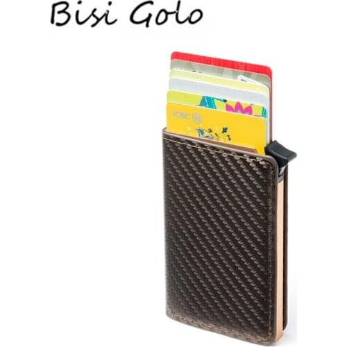 BISI GORO RFID PU Leather Single Box Wallet Carbon Fiber Protector Credit Card Holder Slim Card Case 2020 New tarjetero hombre