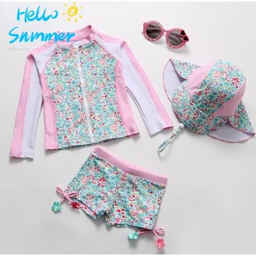 Girls Rash Guard Children Swimwear Kids Long Sleeve Girls' Swimsuit UV Protection Zipper Up Bathing Swimming Suit Rashguard Girl