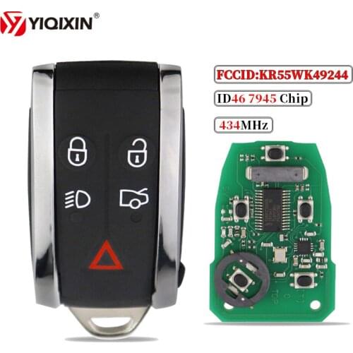 YIQIXIN Remote Car Key 5 Button For Jaguar XF XFR XK XKR 2009-2013 FCC:KR55WK49244 PCF7945 434 Mhz ID46 Auto Smart Uncut Key