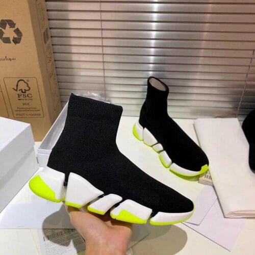 Designer elasticity socks shoes genuine leather top quality men women splice color sole black sport casual shoes BA 2.0 shoes