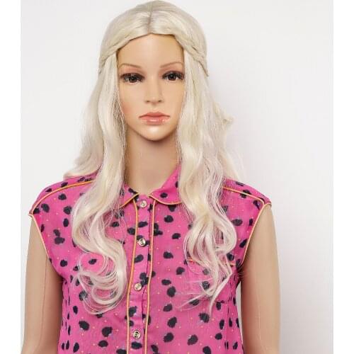 Long Synthetic Wave Blonde Hair Beige Cosplay Wig Heat Resistant Fiber Hair Wig Snow Queen Frozen for Black and White Women