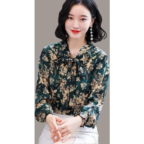 Womens Floral Long-Sleeved Chiffon Shirt 2020 Autumn and Winter Fat Sister Mothers Shirt Belly-Covering Western Style Small