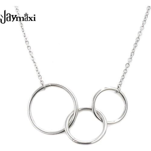 Jaymaxi Stainless Steel 3 Circles Necklace Simple Round DIY Pendant Necklace for Women Men Jewelry 2Pieces/lot
